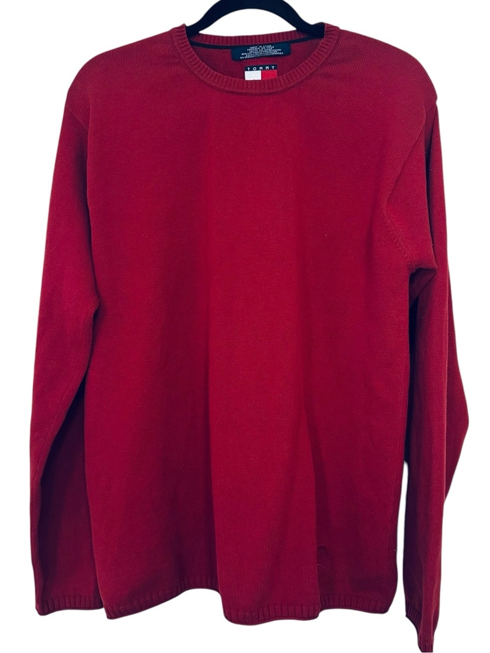 TOMMY HILFIGER red cotton blend basic crewneck sweater size XL